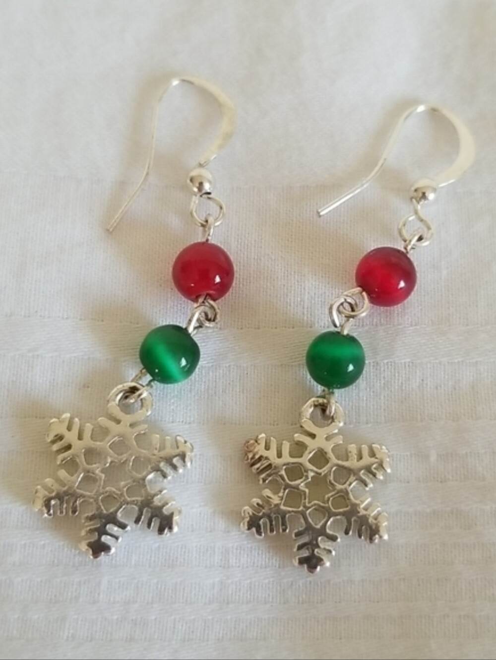Red Green Snowflake Drop Earrings
